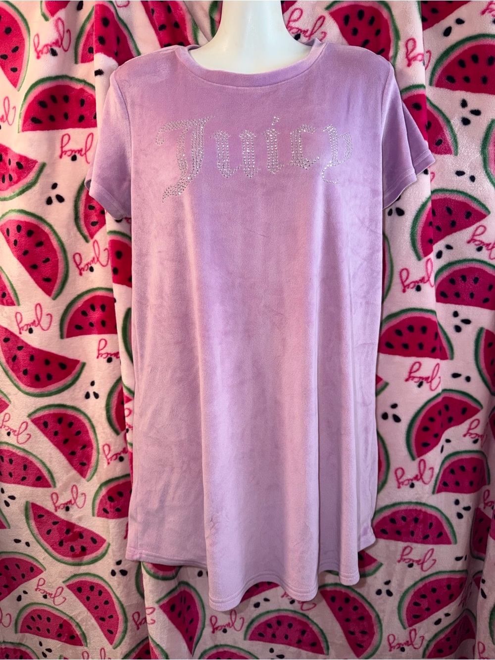 💜 Juicy Couture Short Sleeve Velour Nightshirt with Rhinestone Logo